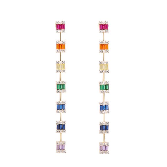Long Dangle Earrings Sterling Silver Multi color cz - Picture 1 of 9